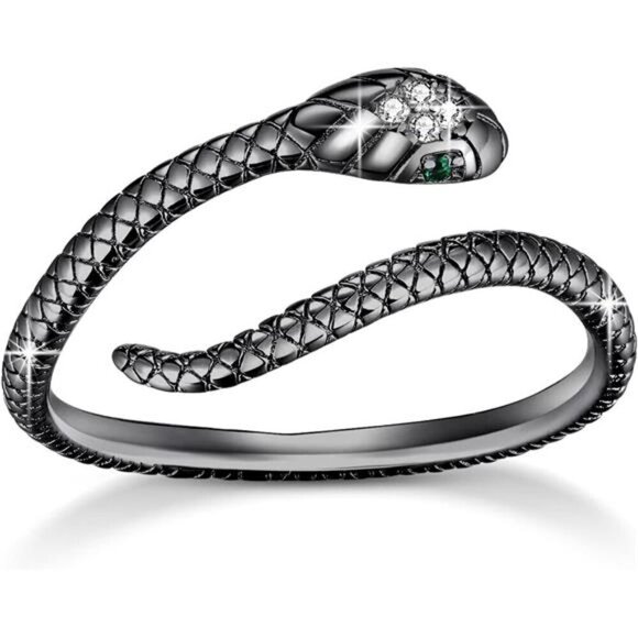 Adjustable Snake Ring Silver 925 Sterling Heart Cross Jewelry - Picture 1 of 7
